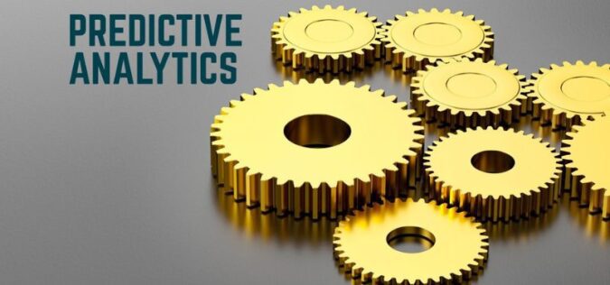 a picture that has predictive analytics written next to a few gears in gold