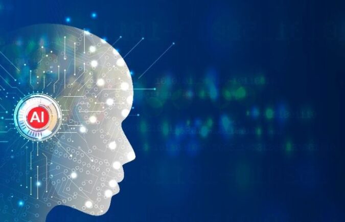 1st September Blog – Exploring the evolution of AI Today and whats next – feature – final a digital silhouette of a human head with "AI" on the side of it looking to the right