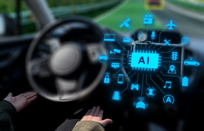 image of a car steering wheel from inside the car with digital icon displayed 