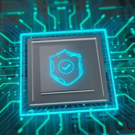 2nd Jan Blog – Protect client data at all costs – feature final .jpg a check mark on a microchip indicating that the network is secure